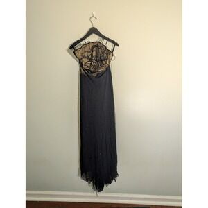 VTG‎ Cache small Whimsigoth Fairy Beaded Gown Strappy Back Black/Nude vamp Dress